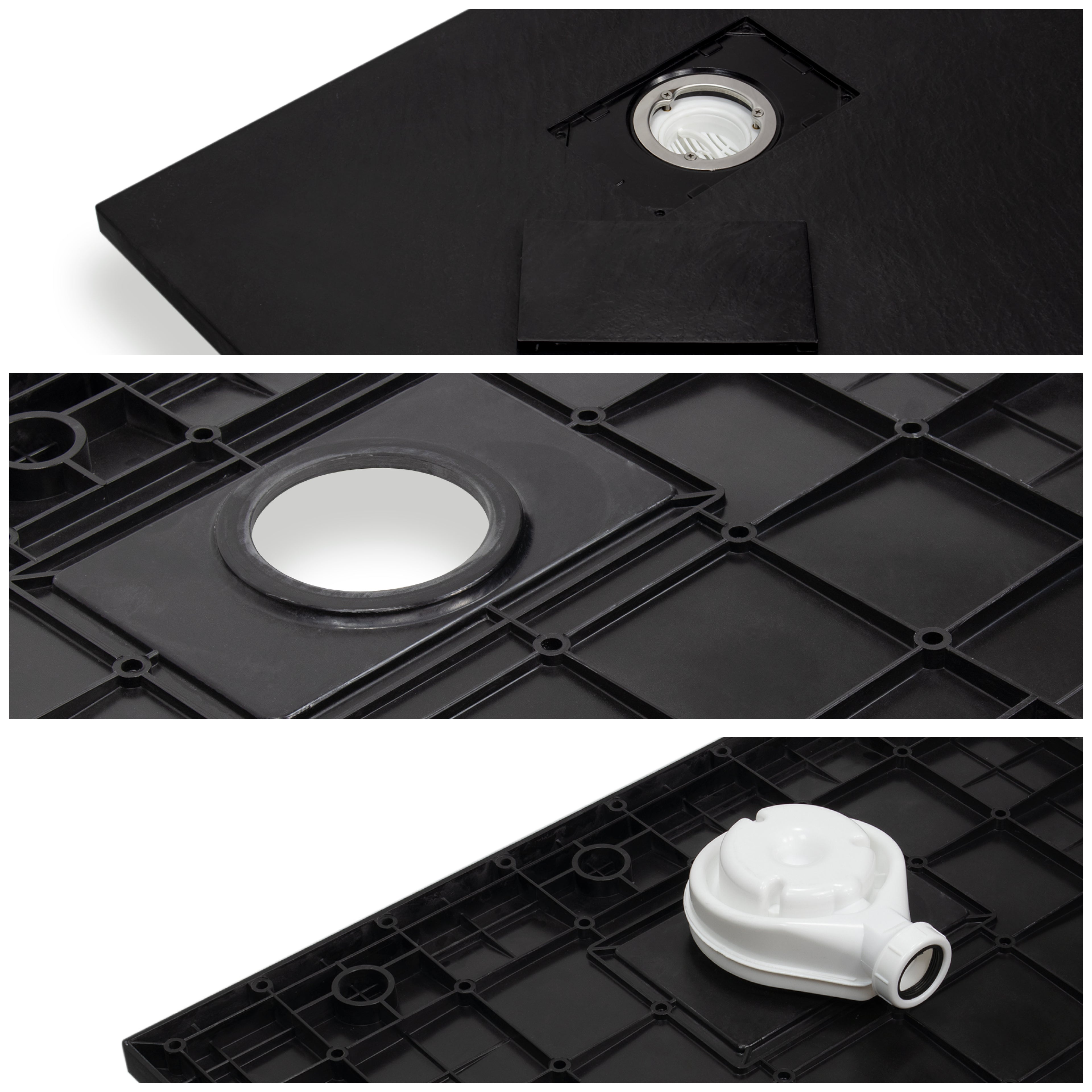 BOREAL - Base de duche preta antiderrapante, resistente, duradoura e fácil de limpar - Inc. sifão