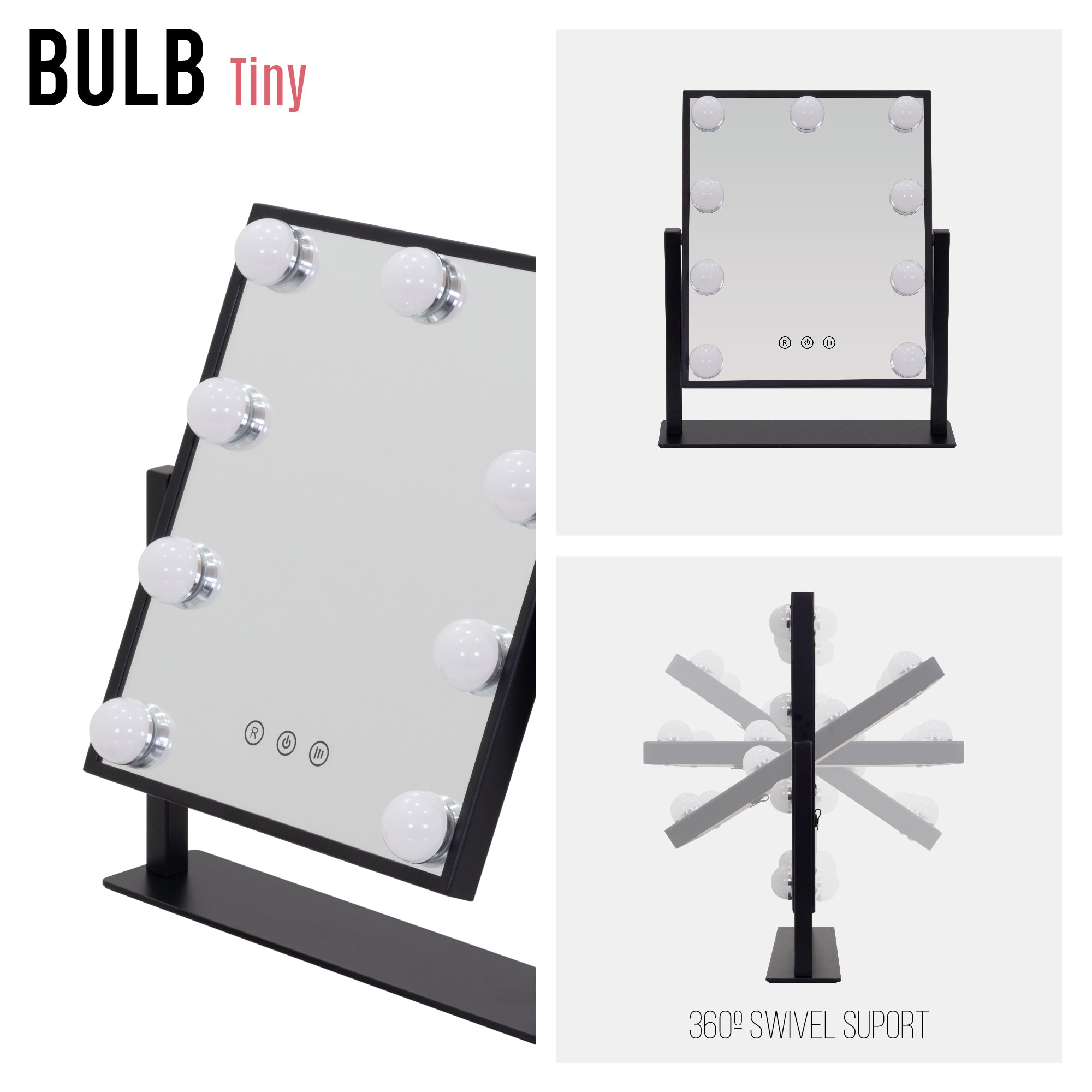 BULB TINY - Espelho de Maquilhagem com 9 Lâmpadas de Luz LED