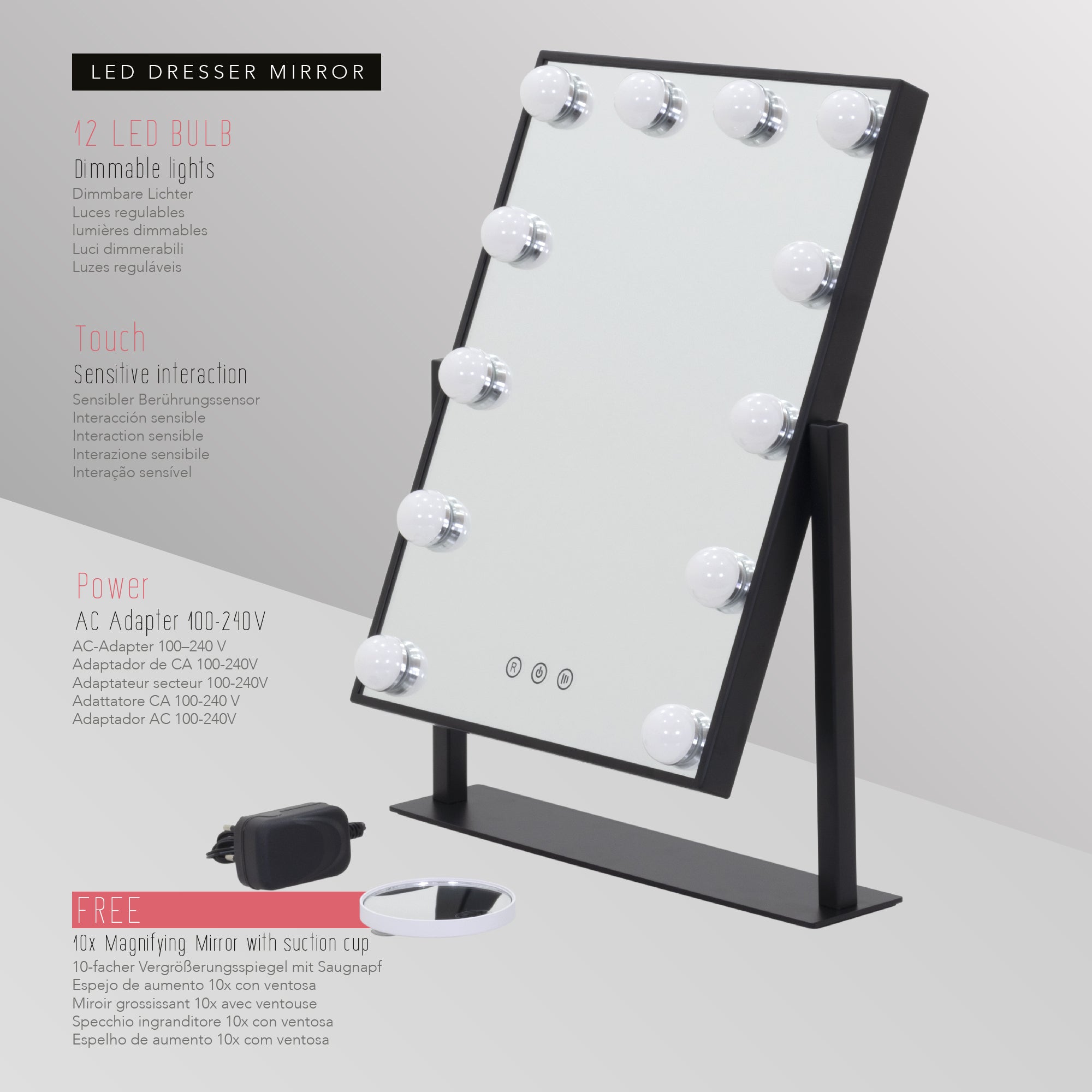 BULB LITTLE - Espelho de Maquilhagem com 12 Lâmpadas de Luz LED