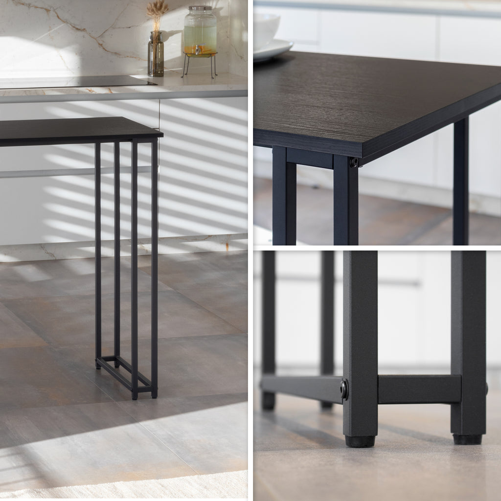 GAVIN – Mesa de Bar 110x50 cm, Altura 105 cm, com 2 Prateleiras e Porta-Copos, Estrutura em Aço, Estilo Industrial, Preto