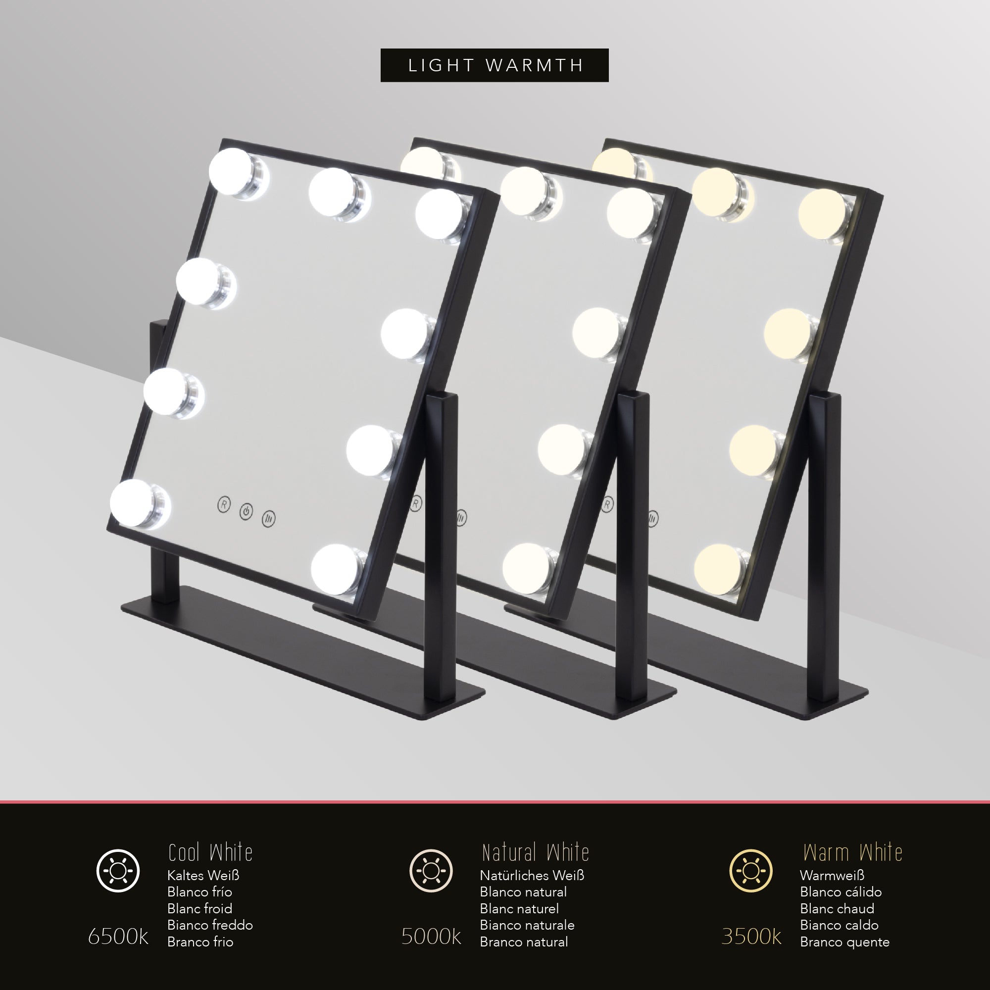 BULB TINY - Espelho de Maquilhagem com 9 Lâmpadas de Luz LED