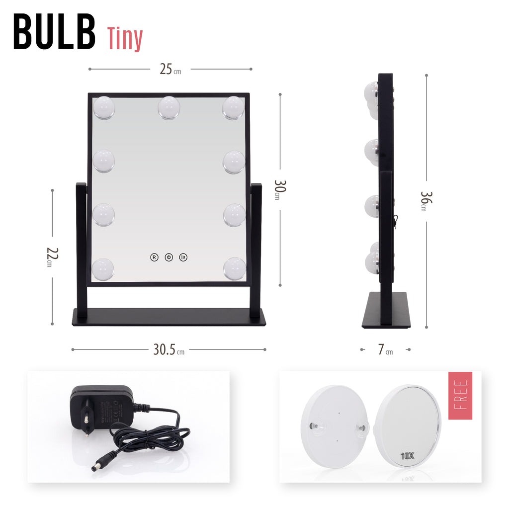 BULB TINY - Espelho de Maquilhagem com 9 Lâmpadas de Luz LED