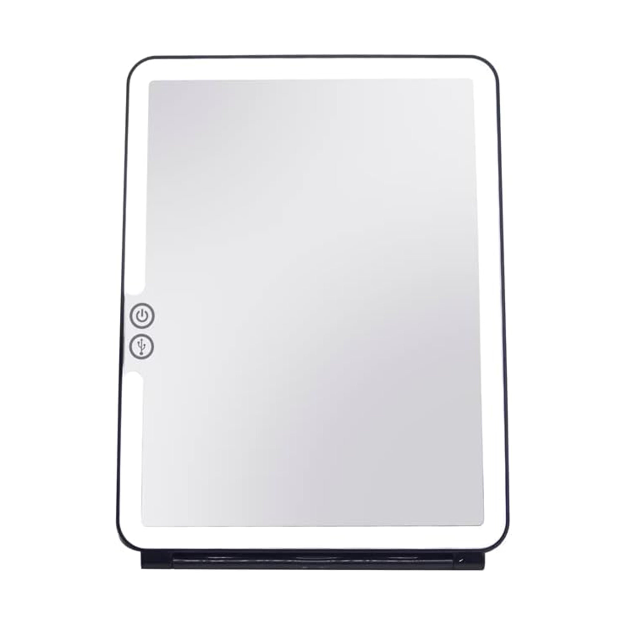 Espelho de Maquilhagem com Luz LED, Espelho Portátil Tipo Tablet com Iluminação de 3 Cores, Luz Regulável, Suporte Ajustável, Alimentação Dupla e Controlo Tátil