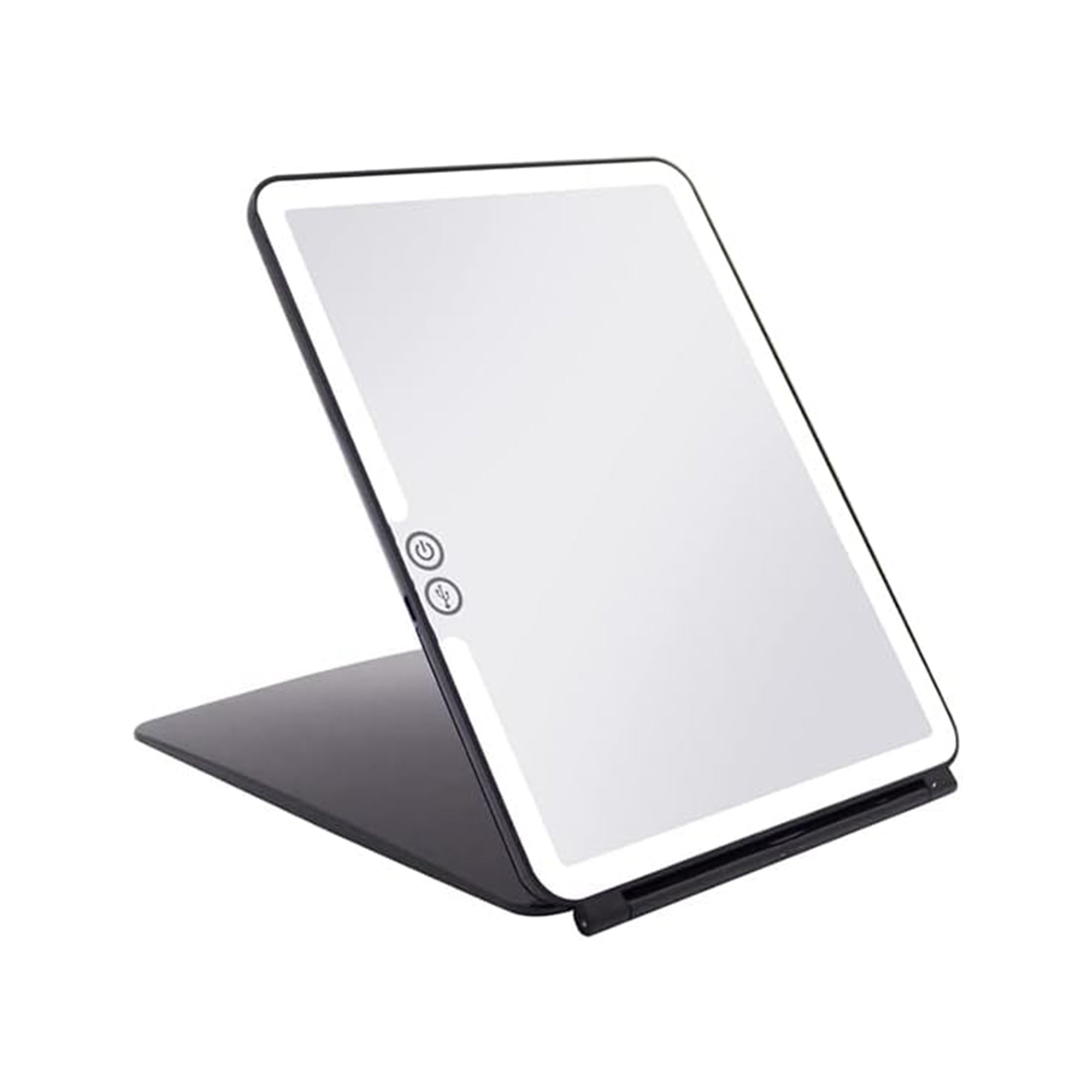 Espelho de Maquilhagem com Luz LED, Espelho Portátil Tipo Tablet com Iluminação de 3 Cores, Luz Regulável, Suporte Ajustável, Alimentação Dupla e Controlo Tátil