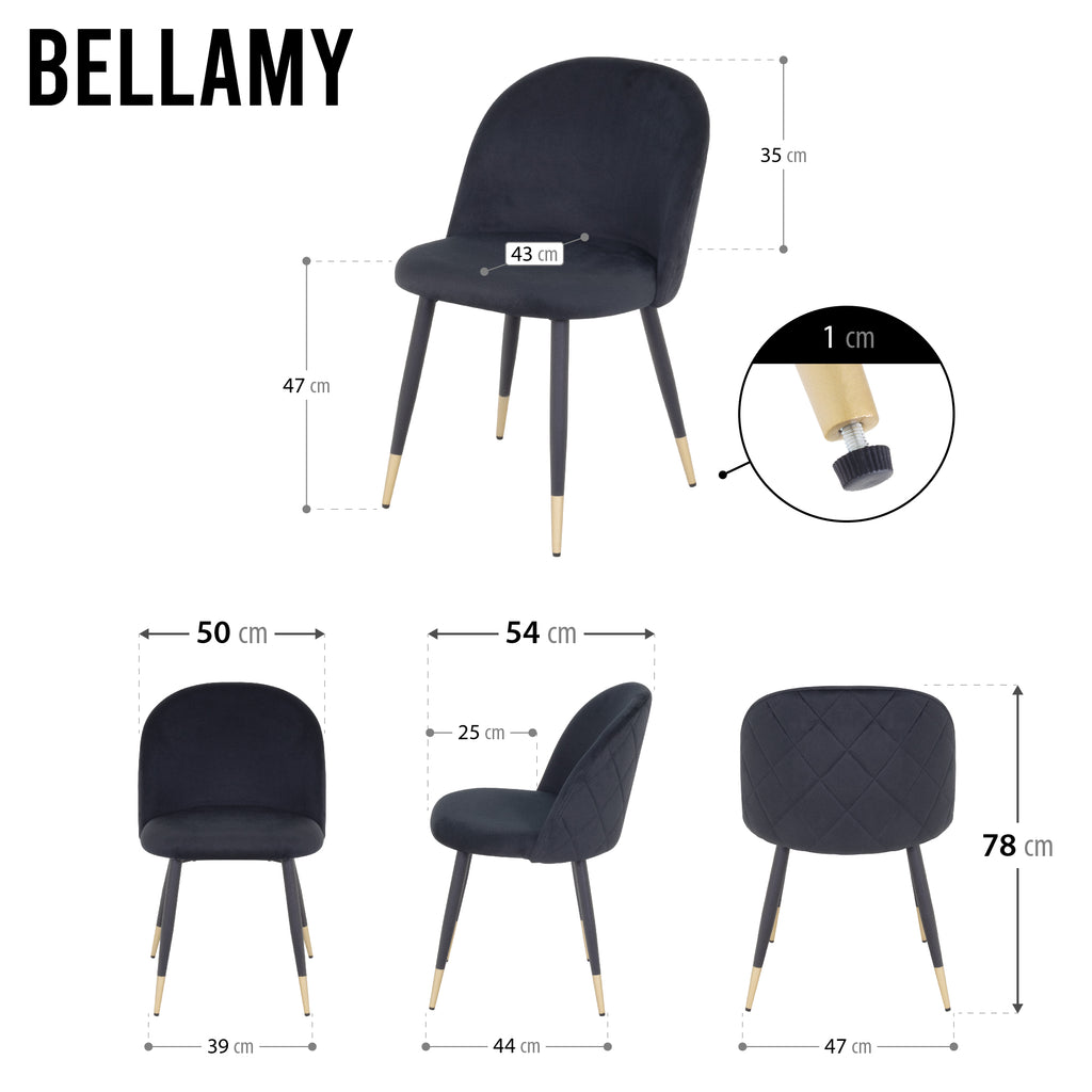 BELLAMY - Conjunto de Cadeiras de Refeição com Tecido em Veludo