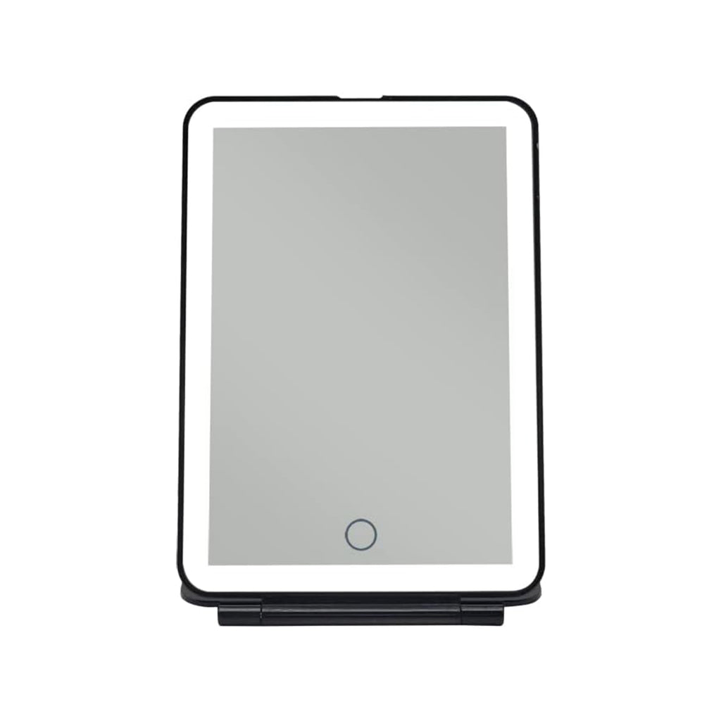 Espelho de Maquilhagem com Luz LED, Espelho Portátil Tipo Tablet com Iluminação de 3 Cores, Luz Regulável, Suporte Ajustável, Alimentação Dupla e Controlo Tátil