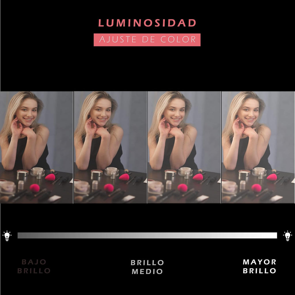 Espelho de Maquilhagem com Luz LED, Espelho Portátil Tipo Tablet com Iluminação de 3 Cores, Luz Regulável, Suporte Ajustável, Alimentação Dupla e Controlo Tátil