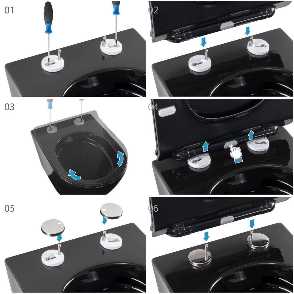 FRANCO - Sanita suspensa preta sem aro interno - tampa de fecho suave incluída