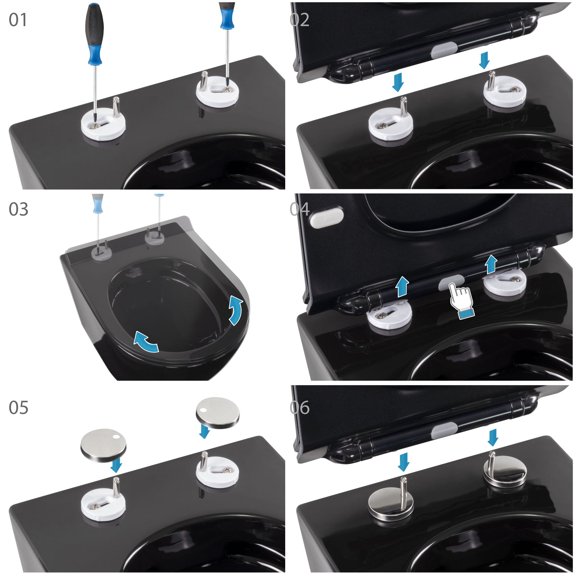 FRANCO - Sanita suspensa preta sem aro interno - tampa de fecho suave incluída