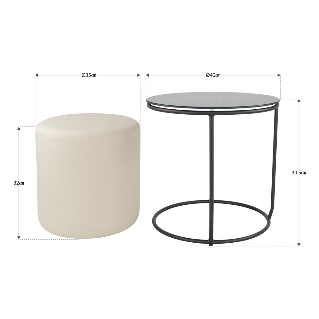 JASPER - Mesa de apoio com pufe embutido