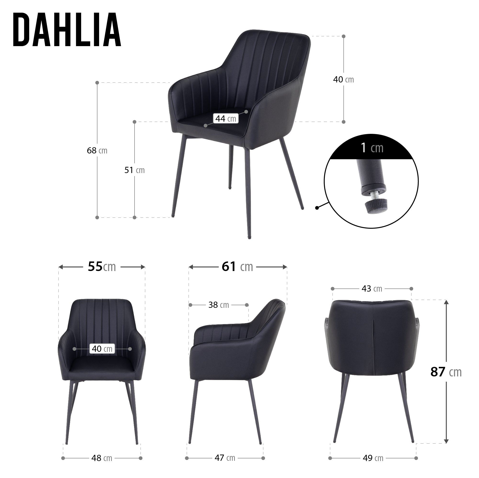 DAHLIA - Conjunto de cadeiras de Refeição em tecido PU ou Veludo