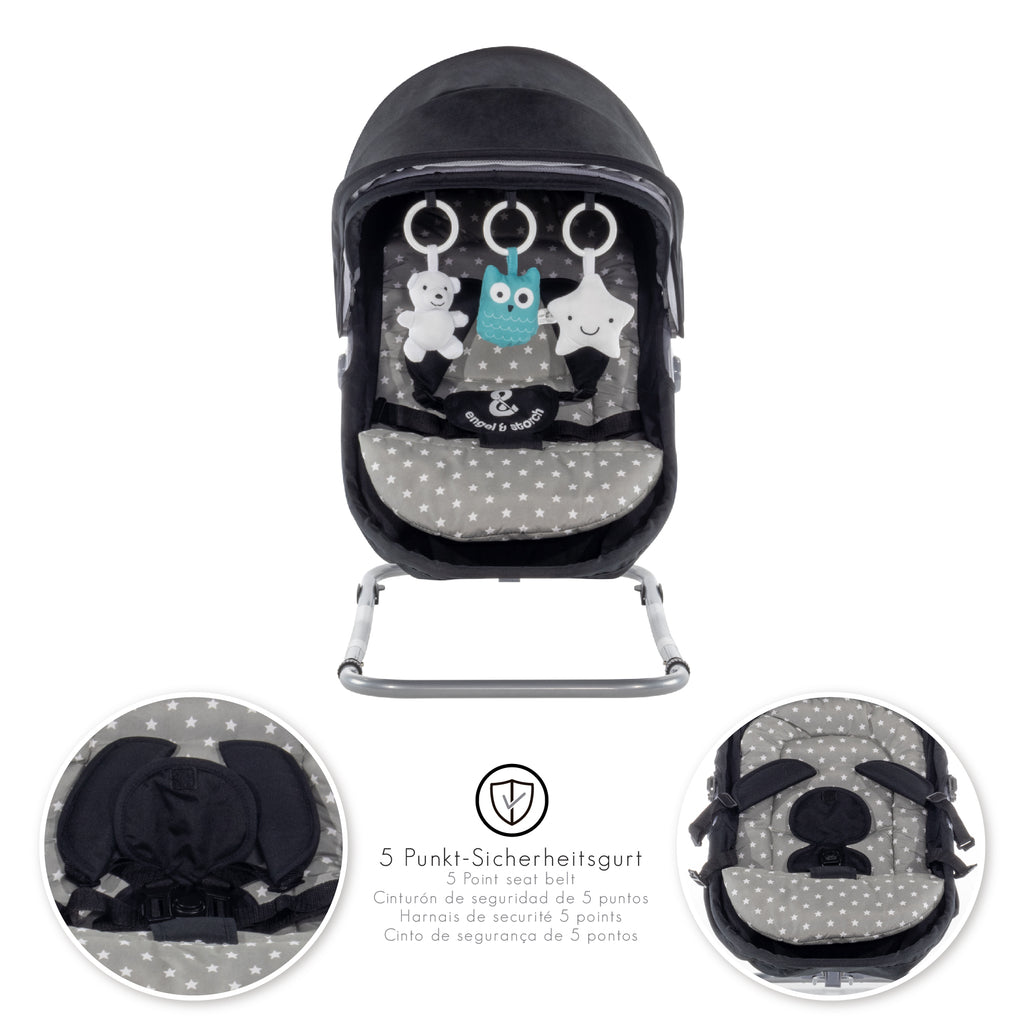 PAVO - Espreguiçadeira e Berço com Rede Mosquiteira, Cobertura e Arco Removível