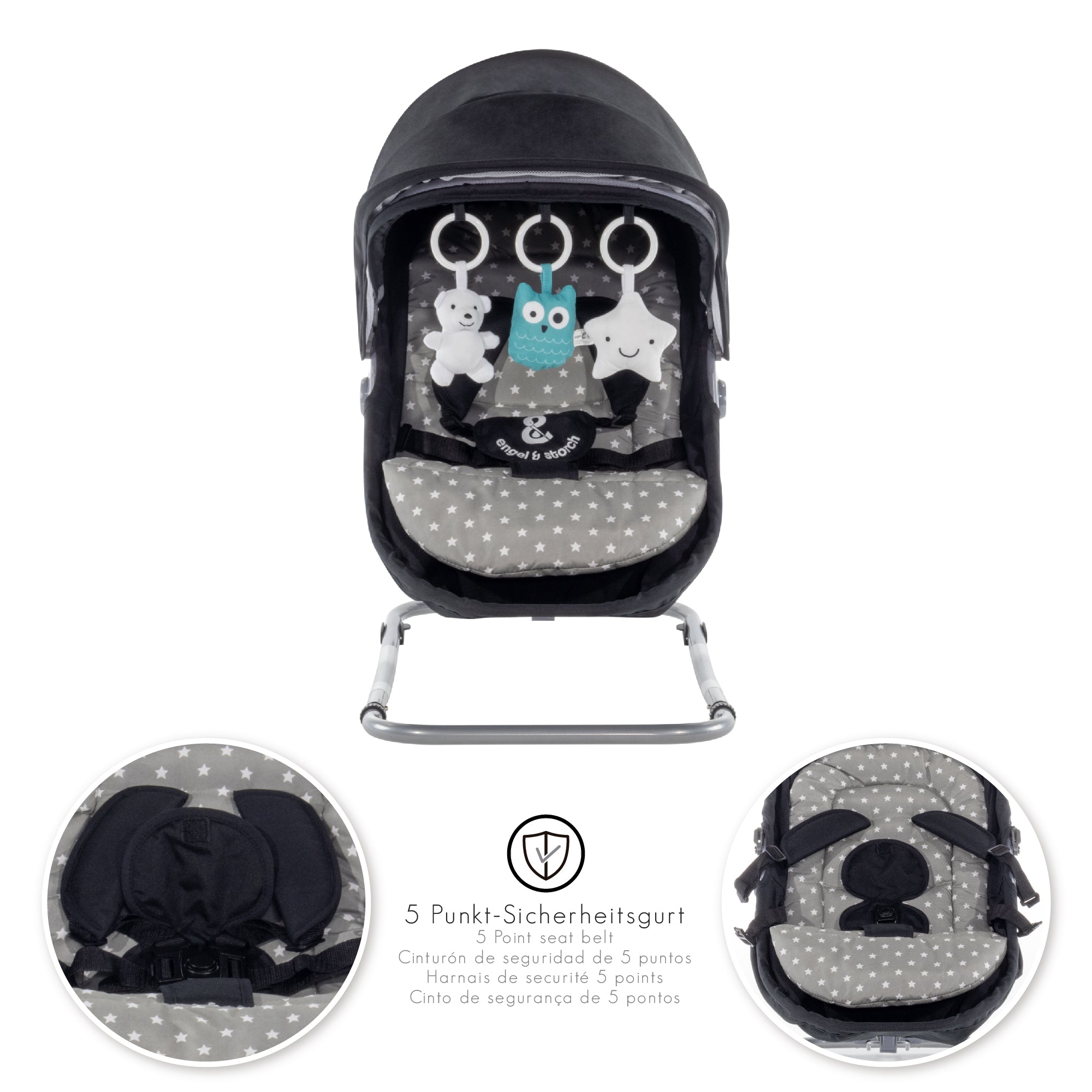 PAVO - Espreguiçadeira e Berço com Rede Mosquiteira, Cobertura e Arco Removível