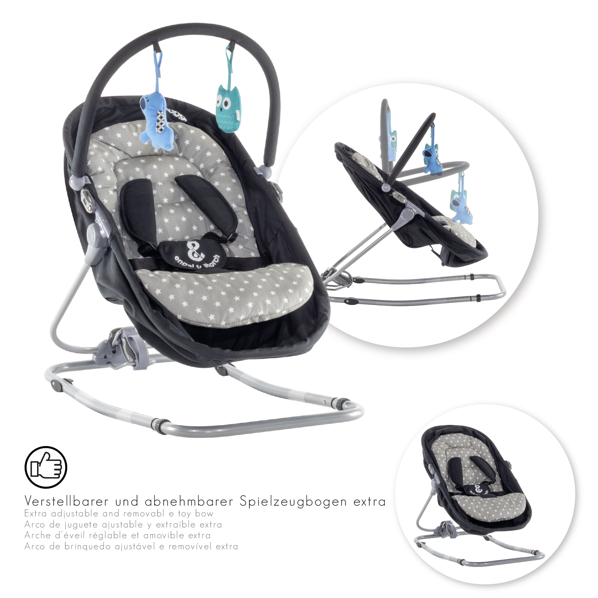 PAVO - Espreguiçadeira e Berço com Rede Mosquiteira, Cobertura e Arco Removível