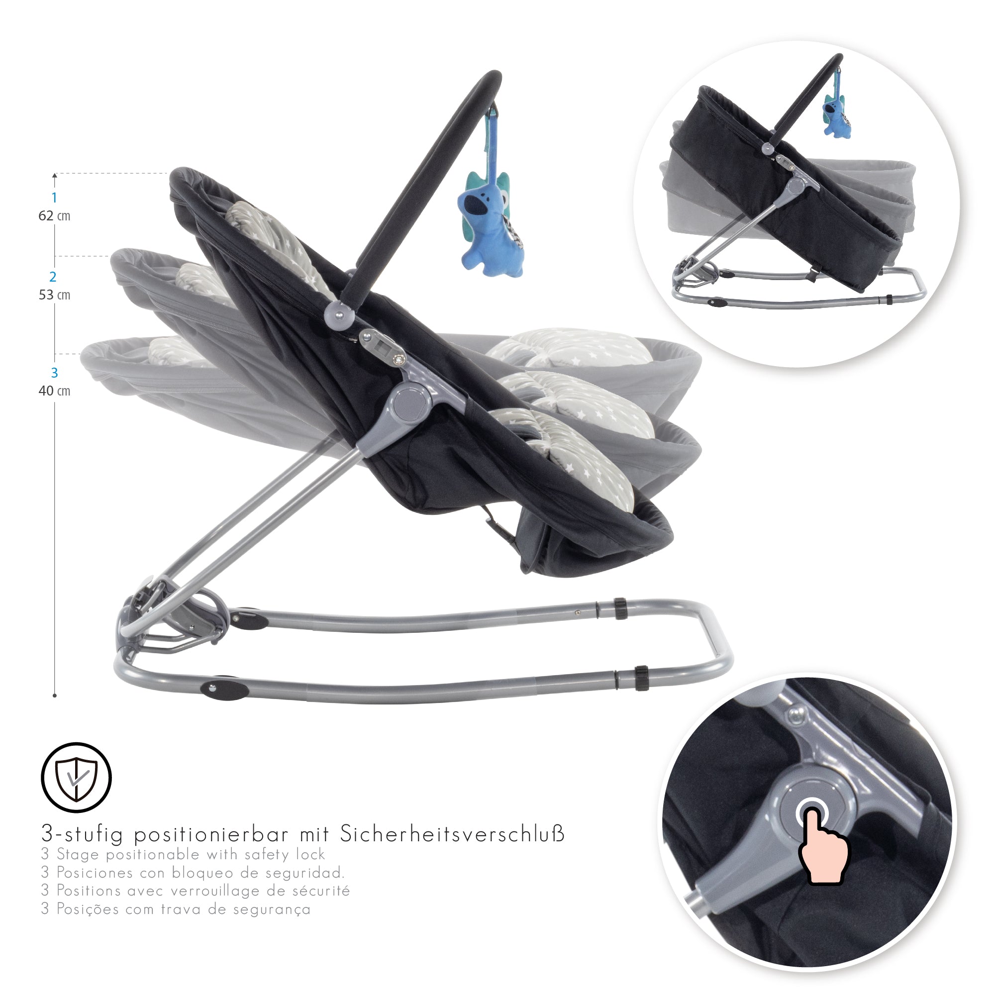 PAVO - Espreguiçadeira e Berço com Rede Mosquiteira, Cobertura e Arco Removível