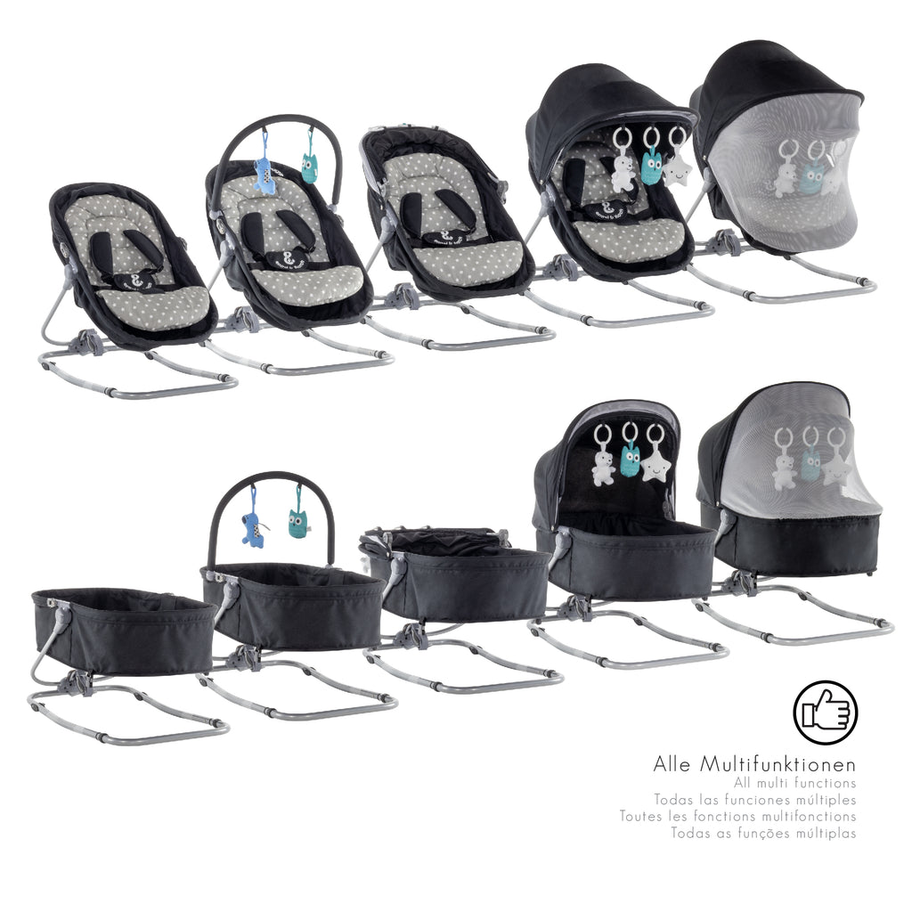 PAVO - Espreguiçadeira e Berço com Rede Mosquiteira, Cobertura e Arco Removível