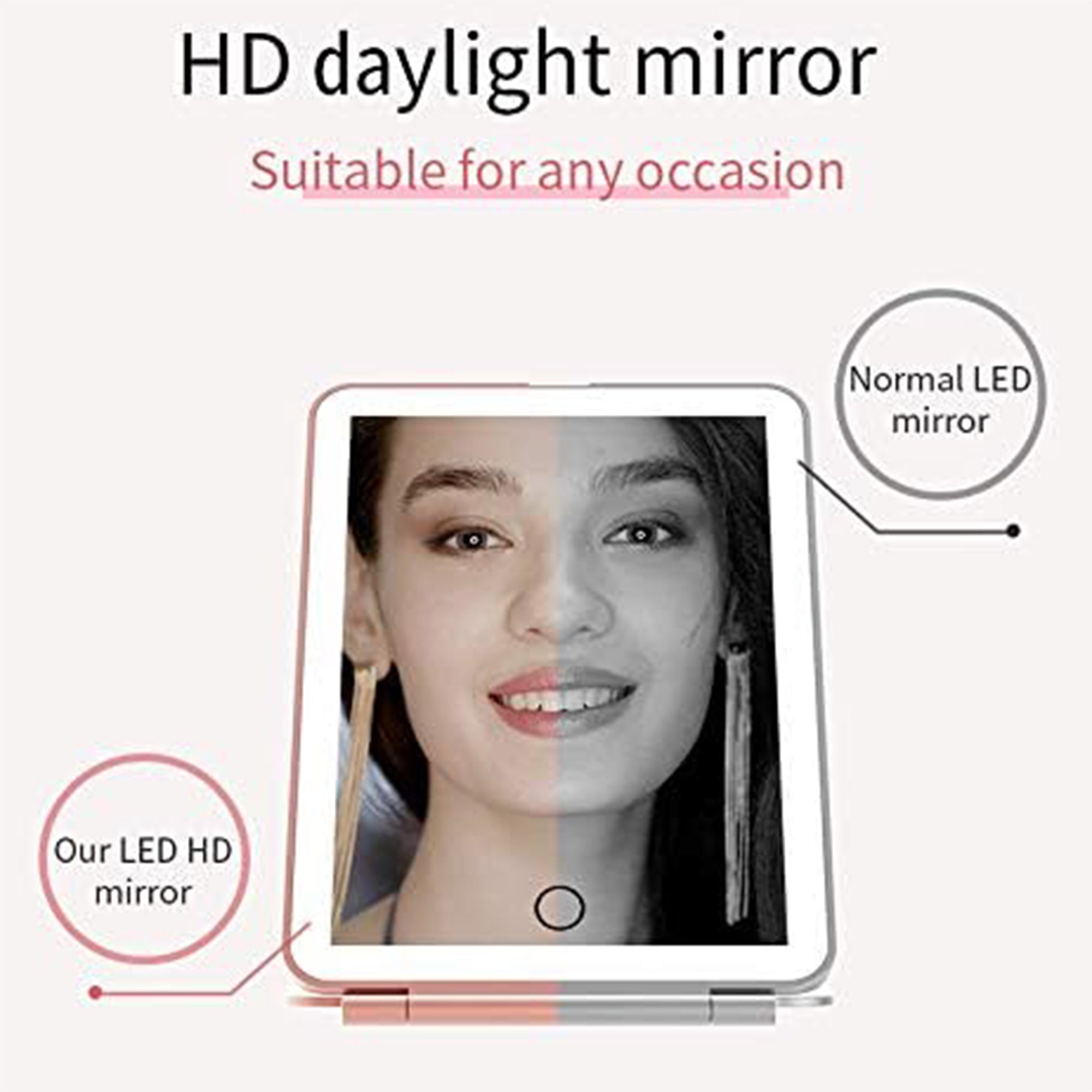 Espelho de Maquilhagem com Luz LED, Espelho Portátil Tipo Tablet com Iluminação de 3 Cores, Luz Regulável, Suporte Ajustável, Alimentação Dupla e Controlo Tátil