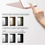 Espelho de Maquilhagem com Luz LED, Espelho Portátil Tipo Tablet com Iluminação de 3 Cores, Luz Regulável, Suporte Ajustável, Alimentação Dupla e Controlo Tátil