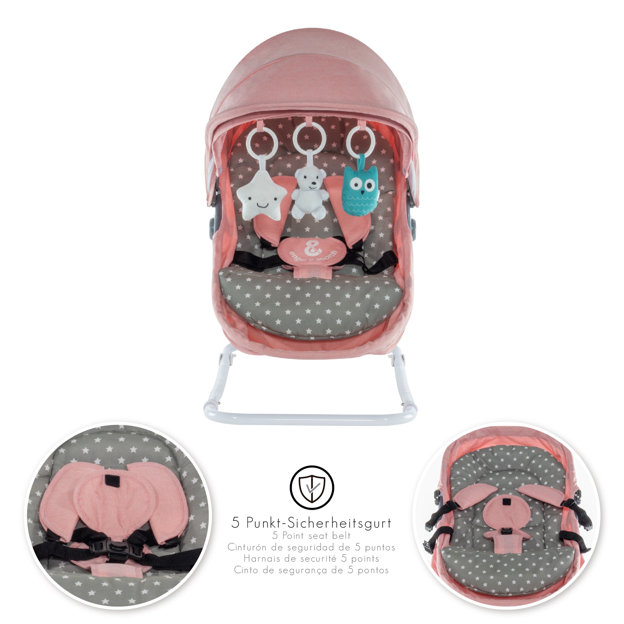 PAVO - Espreguiçadeira e Berço com Rede Mosquiteira, Cobertura e Arco Removível