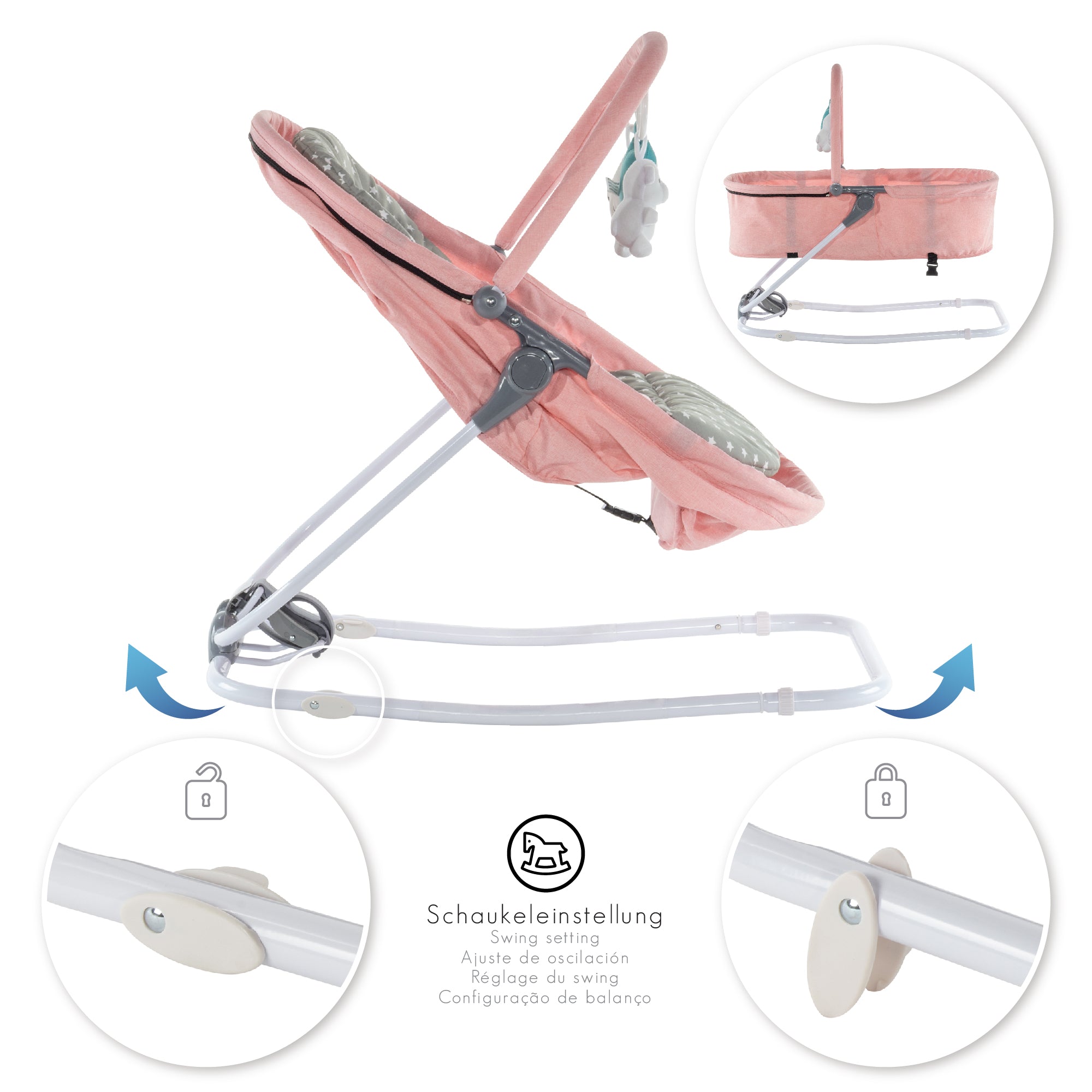 VIGO - Espreguiçadeira & Berço com Cobertura e Arco de Brincar Removivél