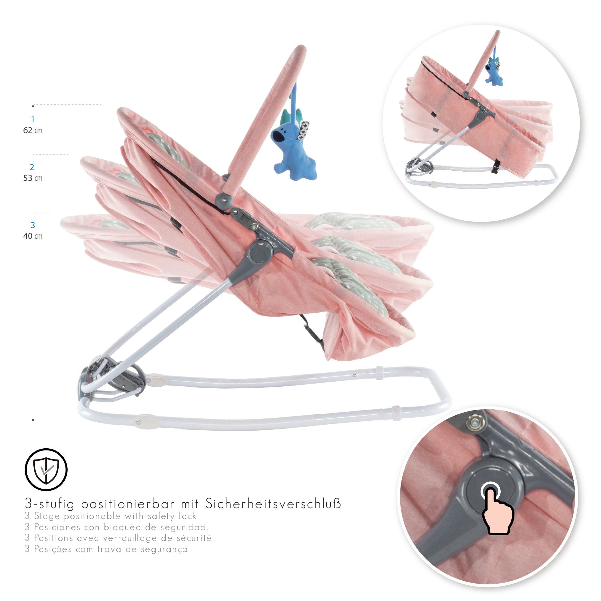 PAVO - Espreguiçadeira e Berço com Rede Mosquiteira, Cobertura e Arco Removível