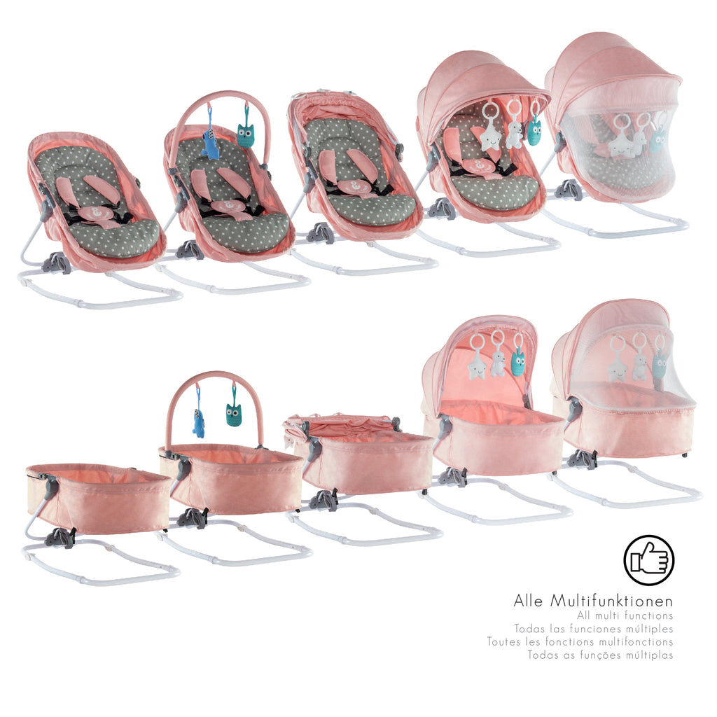 PAVO - Espreguiçadeira e Berço com Rede Mosquiteira, Cobertura e Arco Removível