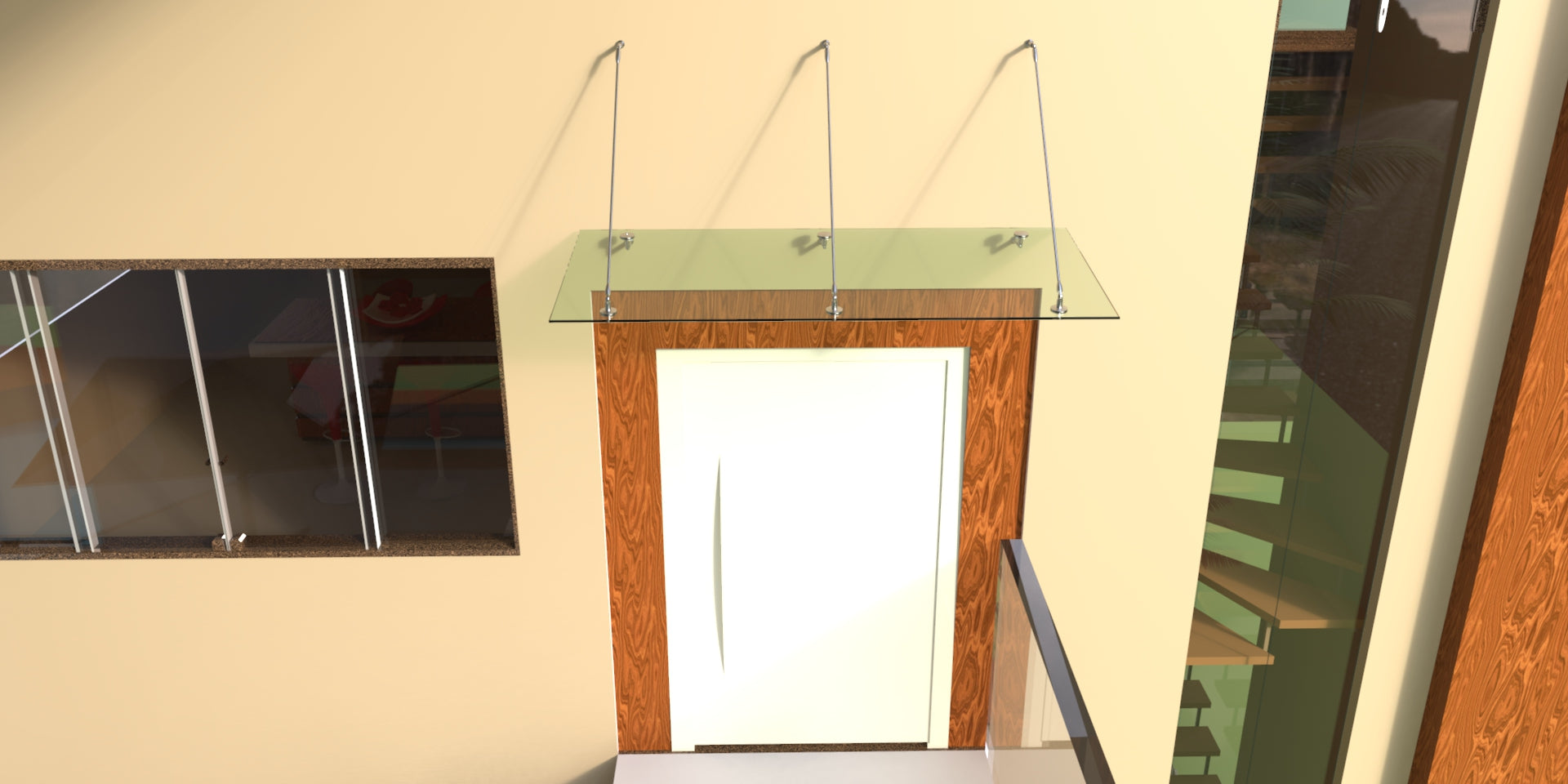 Tejadillo em Vidro Laminado de Segurança 13 mm com Suportes em Inox – Transparente, Escuro ou Satinado