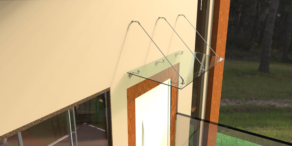 Tejadillo em Vidro Laminado de Segurança 13 mm com Suportes em Inox – Transparente, Escuro ou Satinado