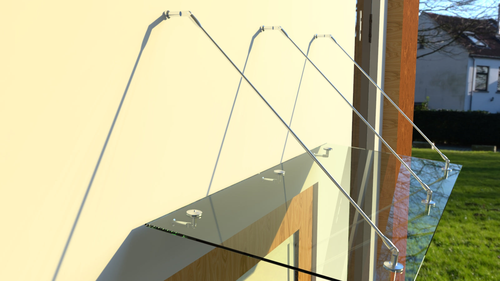 Tejadillo em Vidro Laminado de Segurança 13 mm com Suportes em Inox – Transparente, Escuro ou Satinado