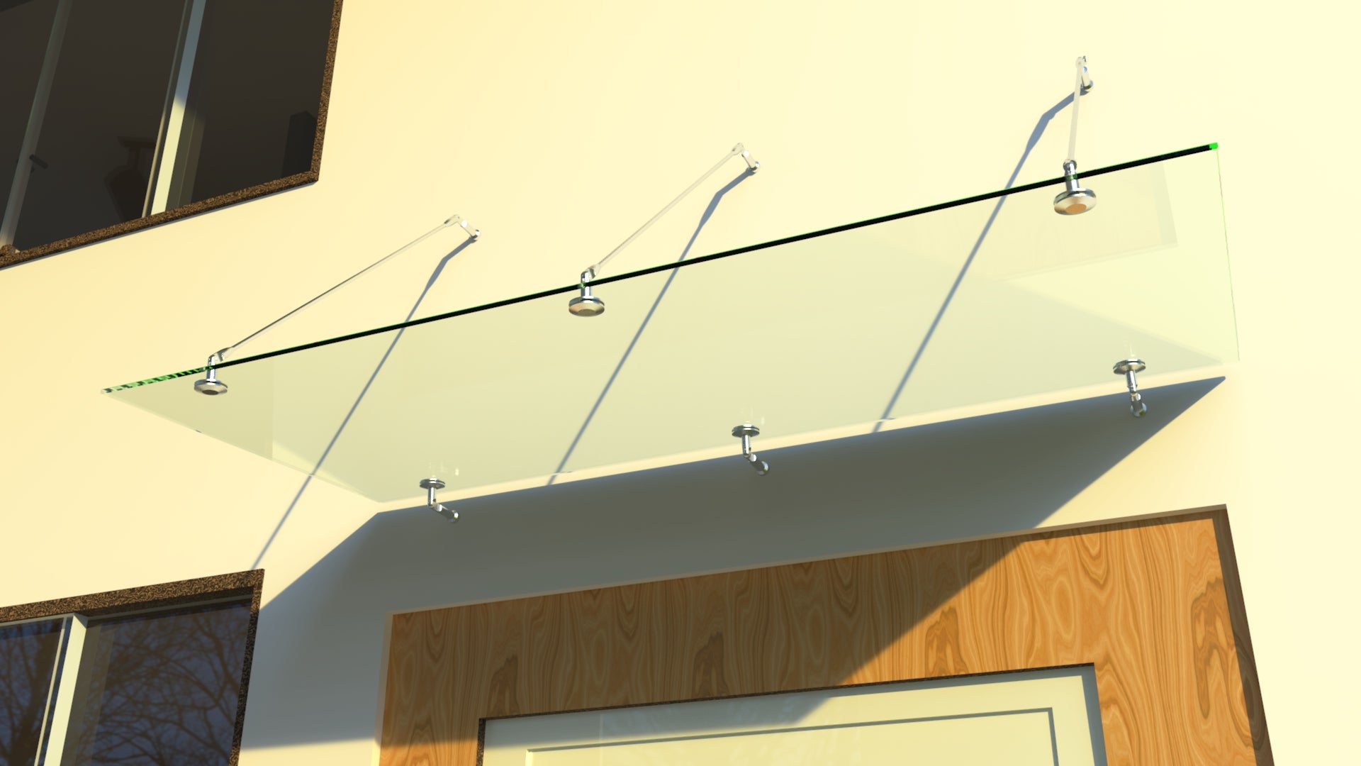 Tejadillo em Vidro Laminado de Segurança 13 mm com Suportes em Inox – Transparente, Escuro ou Satinado