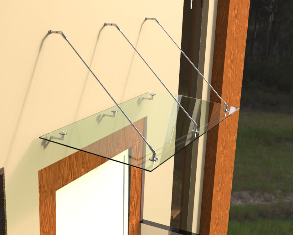 Tejadillo em Vidro Laminado de Segurança 13 mm com Suportes em Inox – Transparente, Escuro ou Satinado