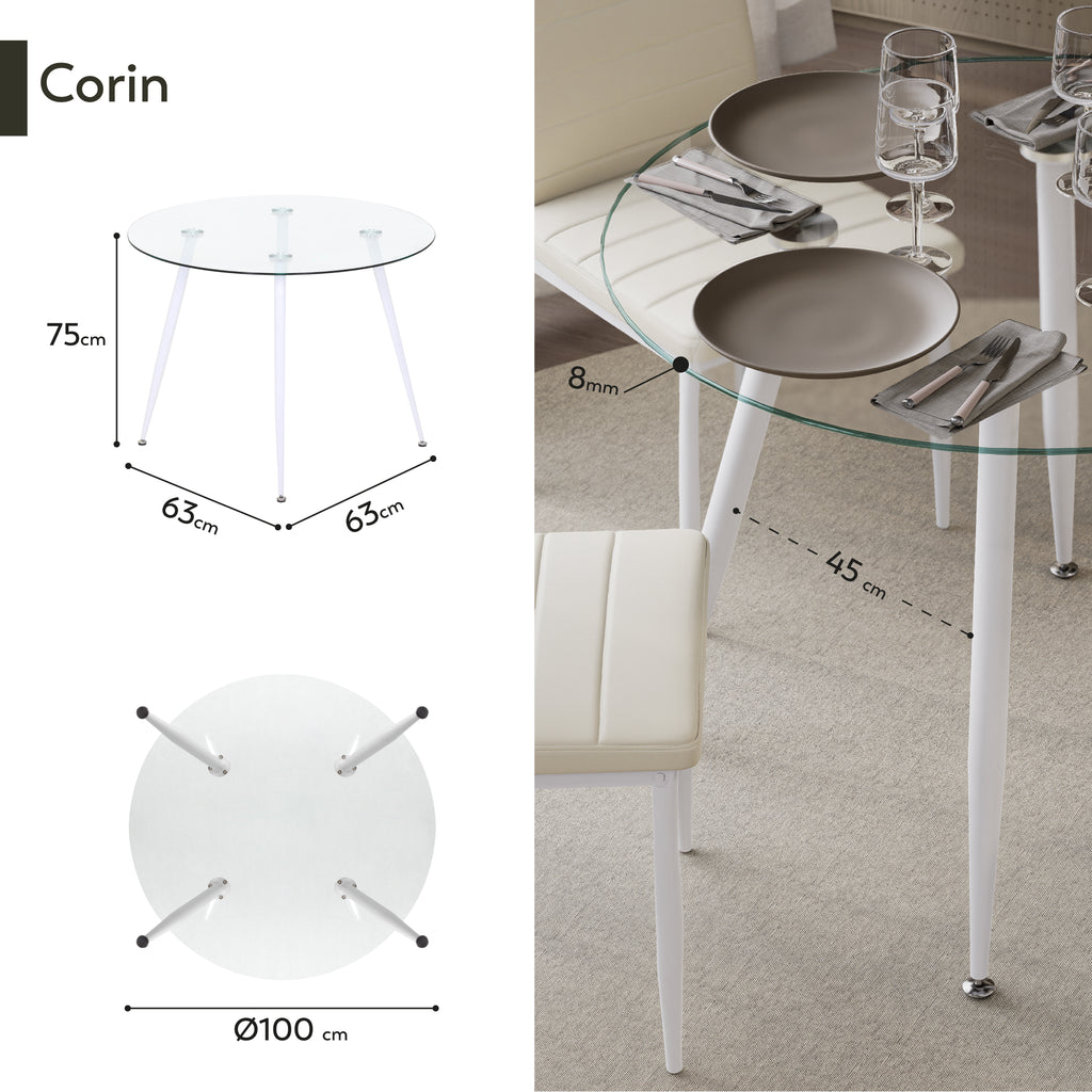 CORIN - Mesa de jantar com tampo de vidro