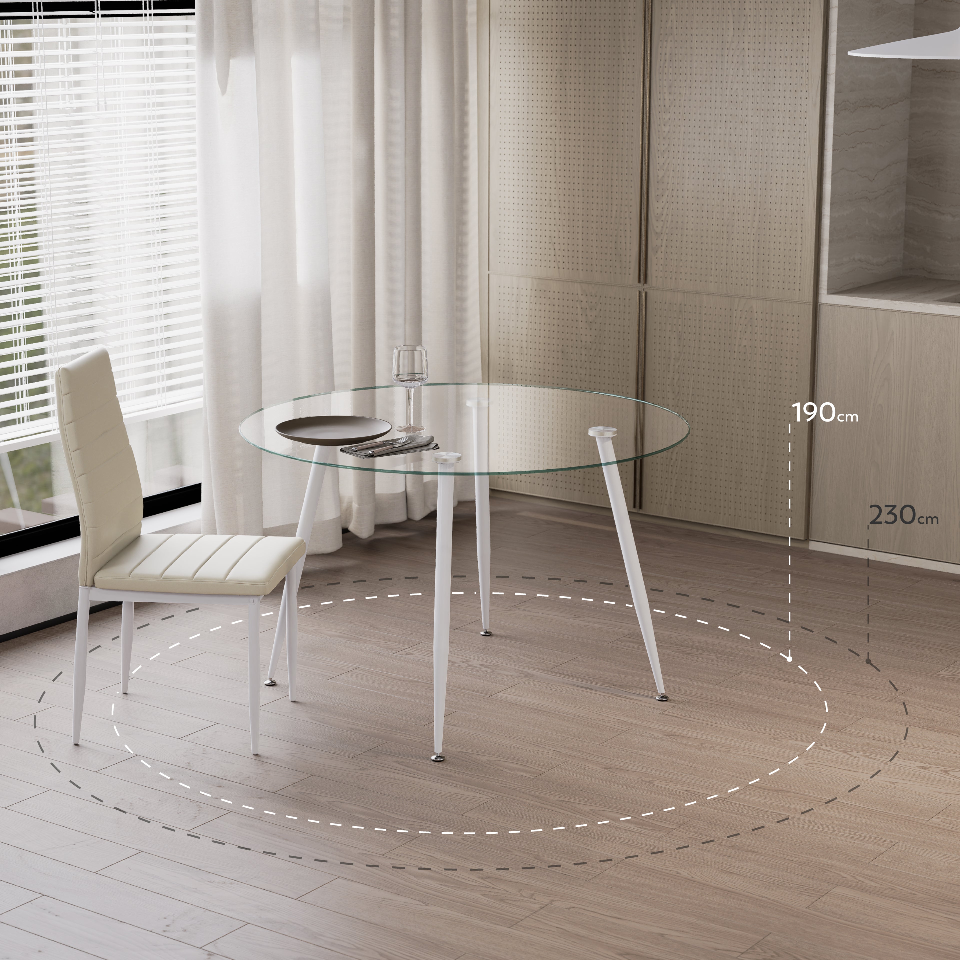 CORIN - Mesa de jantar com tampo de vidro