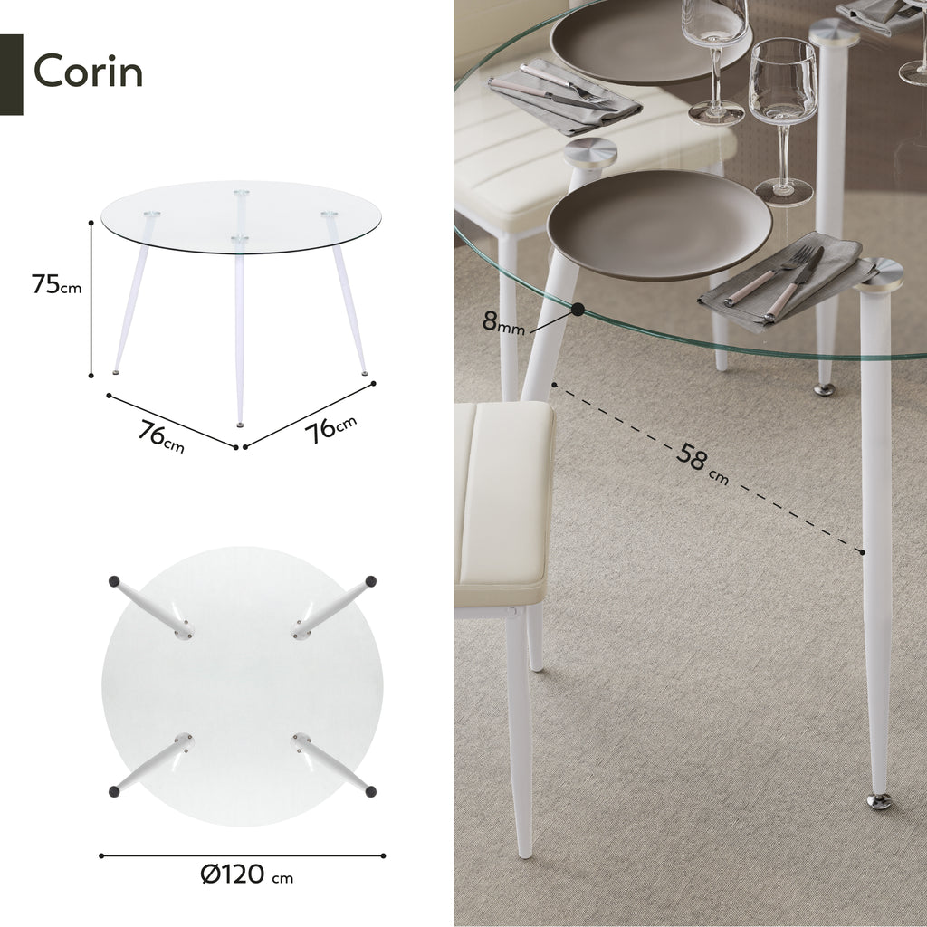 CORIN - Mesa de jantar com tampo de vidro