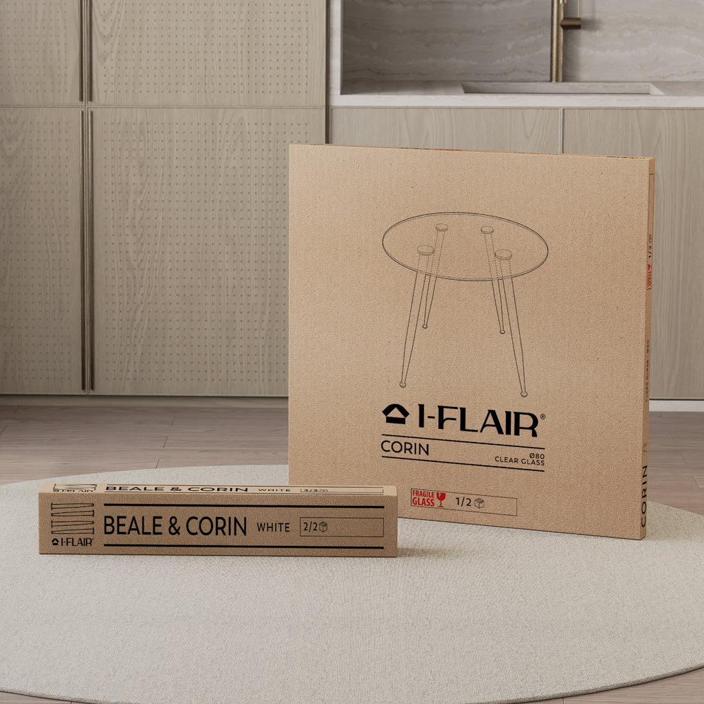 CORIN - Mesa de jantar com tampo de vidro