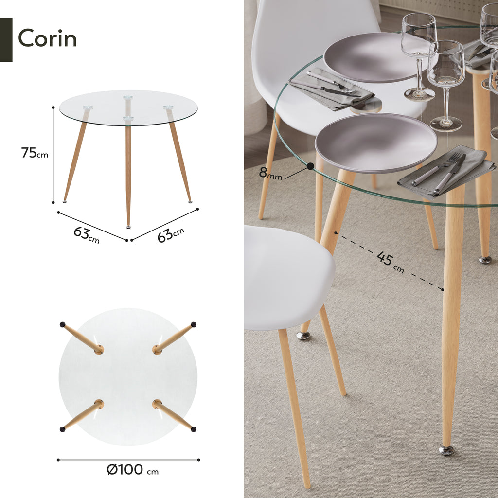 CORIN - Mesa de jantar com tampo de vidro
