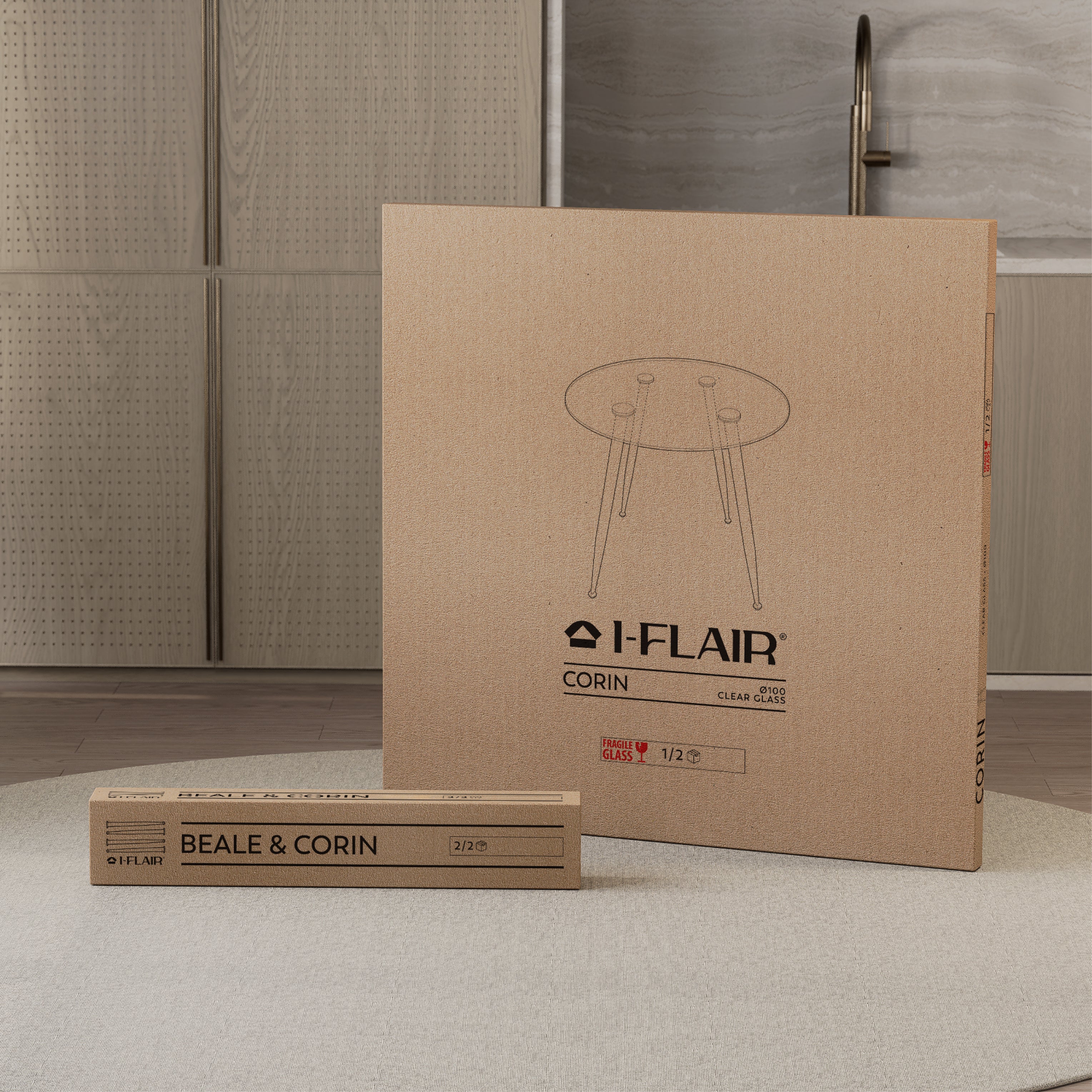 CORIN - Mesa de jantar com tampo de vidro