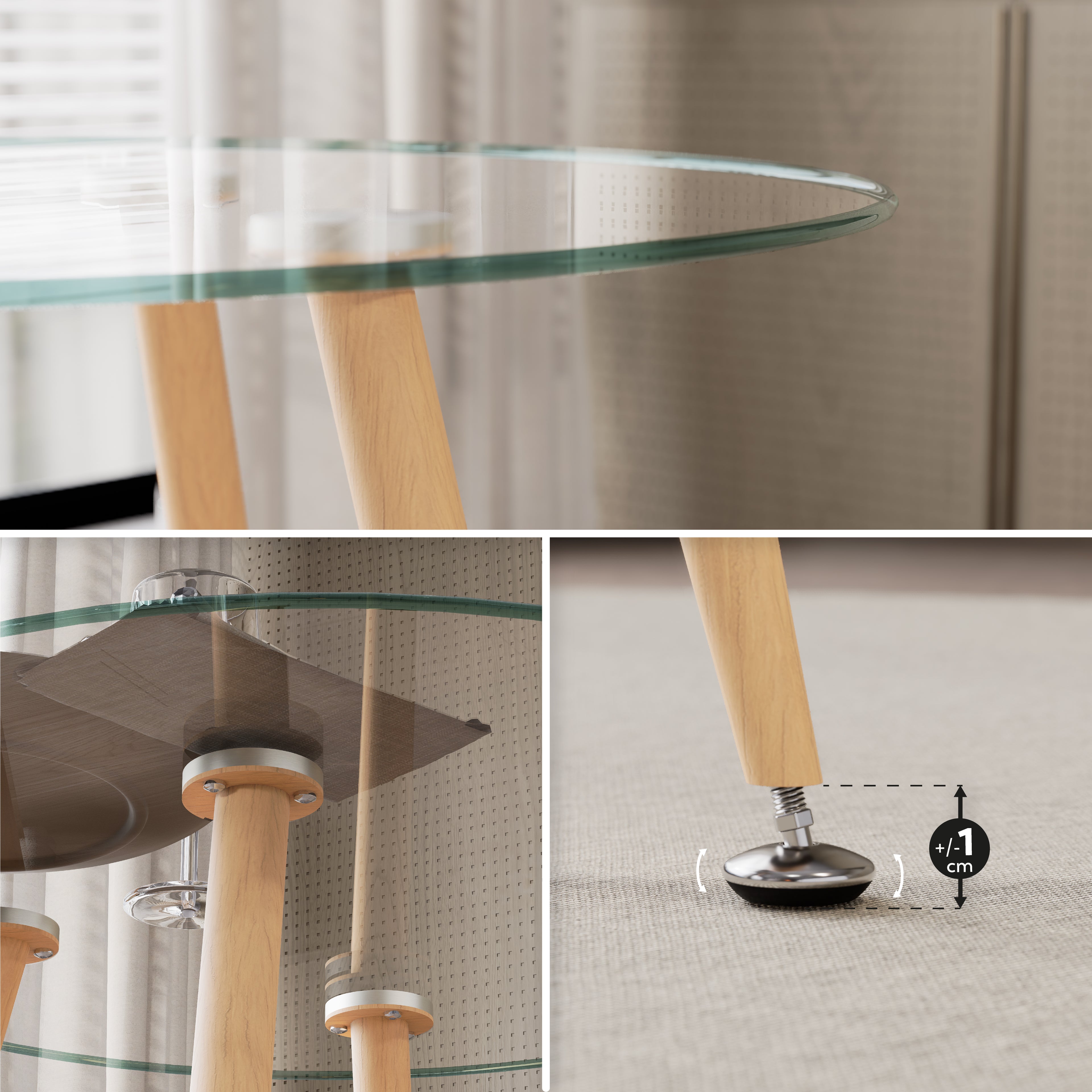 CORIN - Mesa de jantar com tampo de vidro