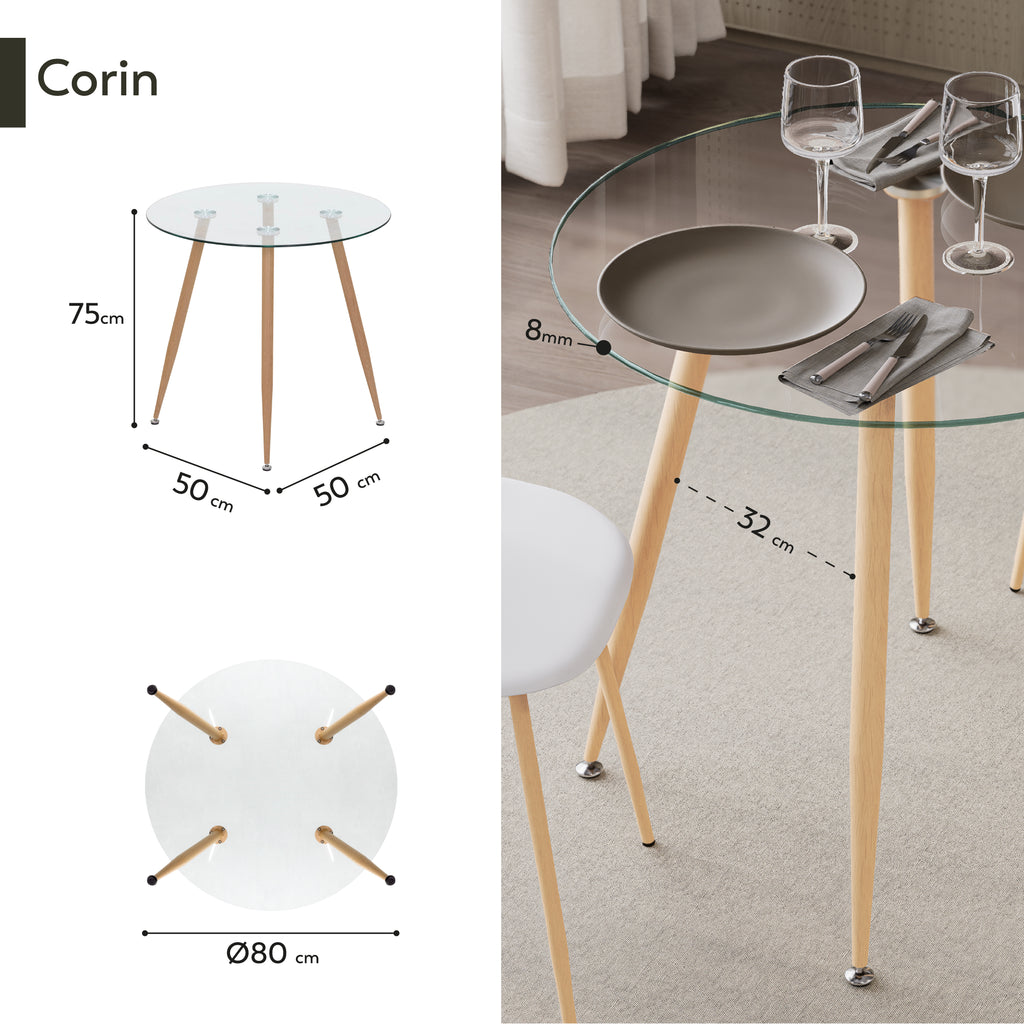 CORIN - Mesa de jantar com tampo de vidro