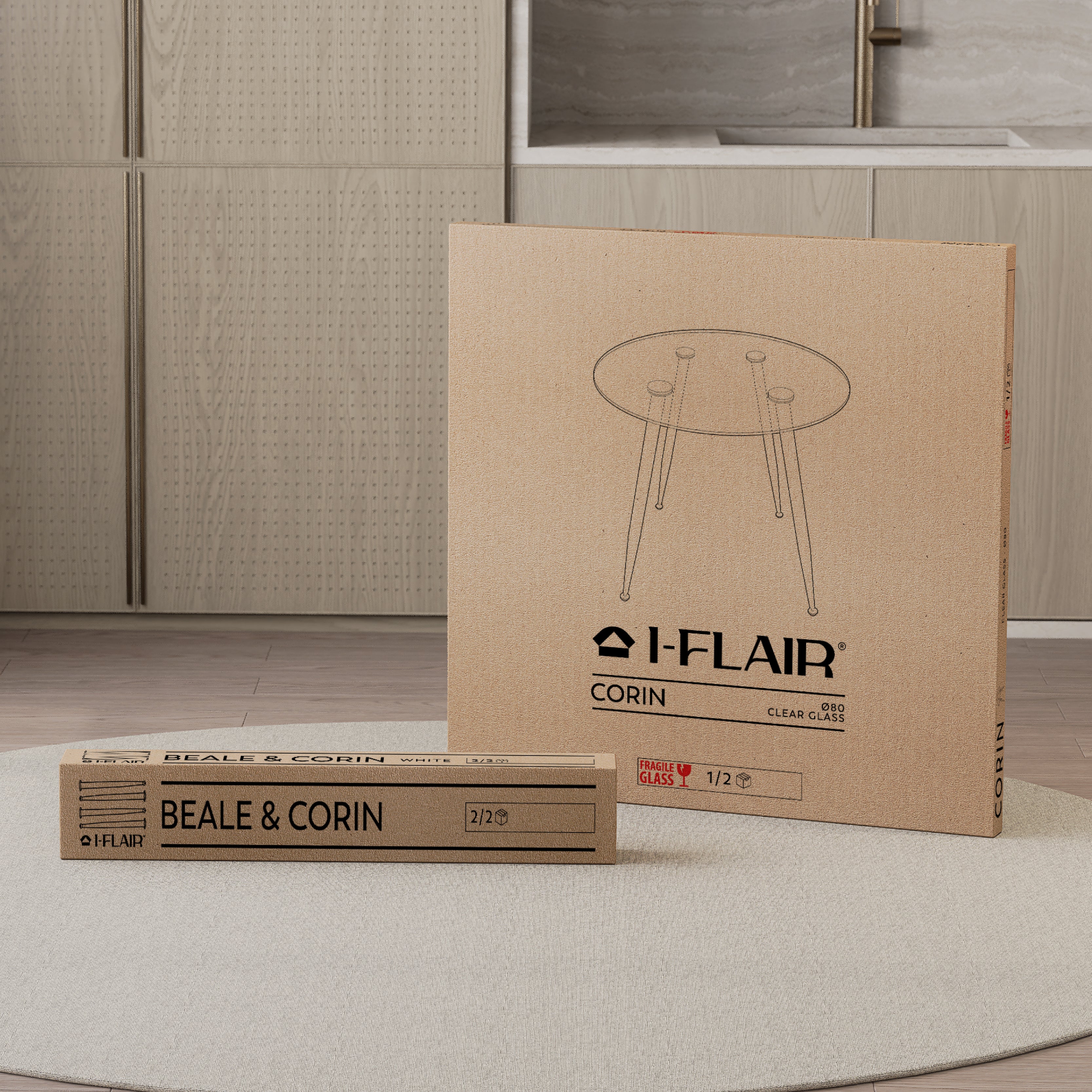 CORIN - Mesa de jantar com tampo de vidro