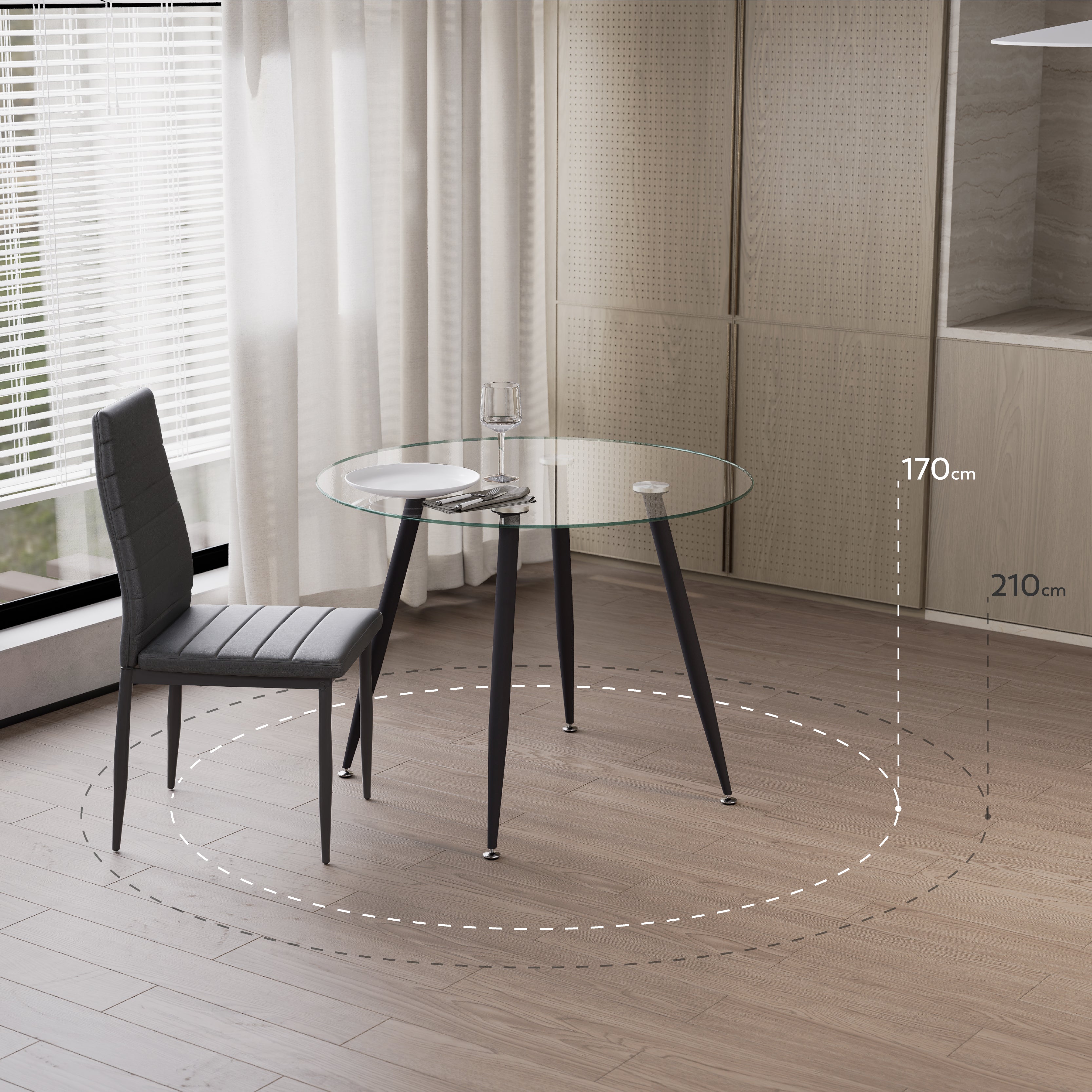 CORIN - Mesa de jantar com tampo de vidro