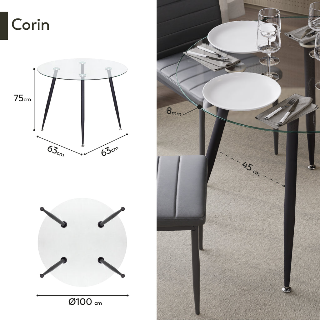 CORIN - Mesa de jantar com tampo de vidro