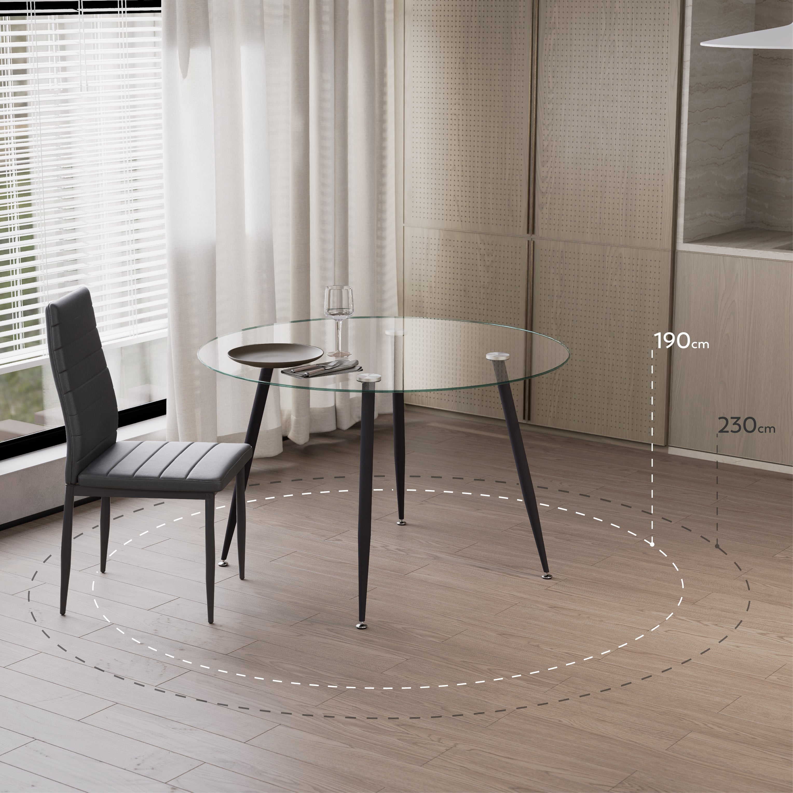 CORIN - Mesa de jantar com tampo de vidro