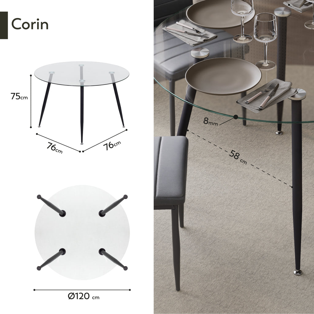 CORIN - Mesa de jantar com tampo de vidro