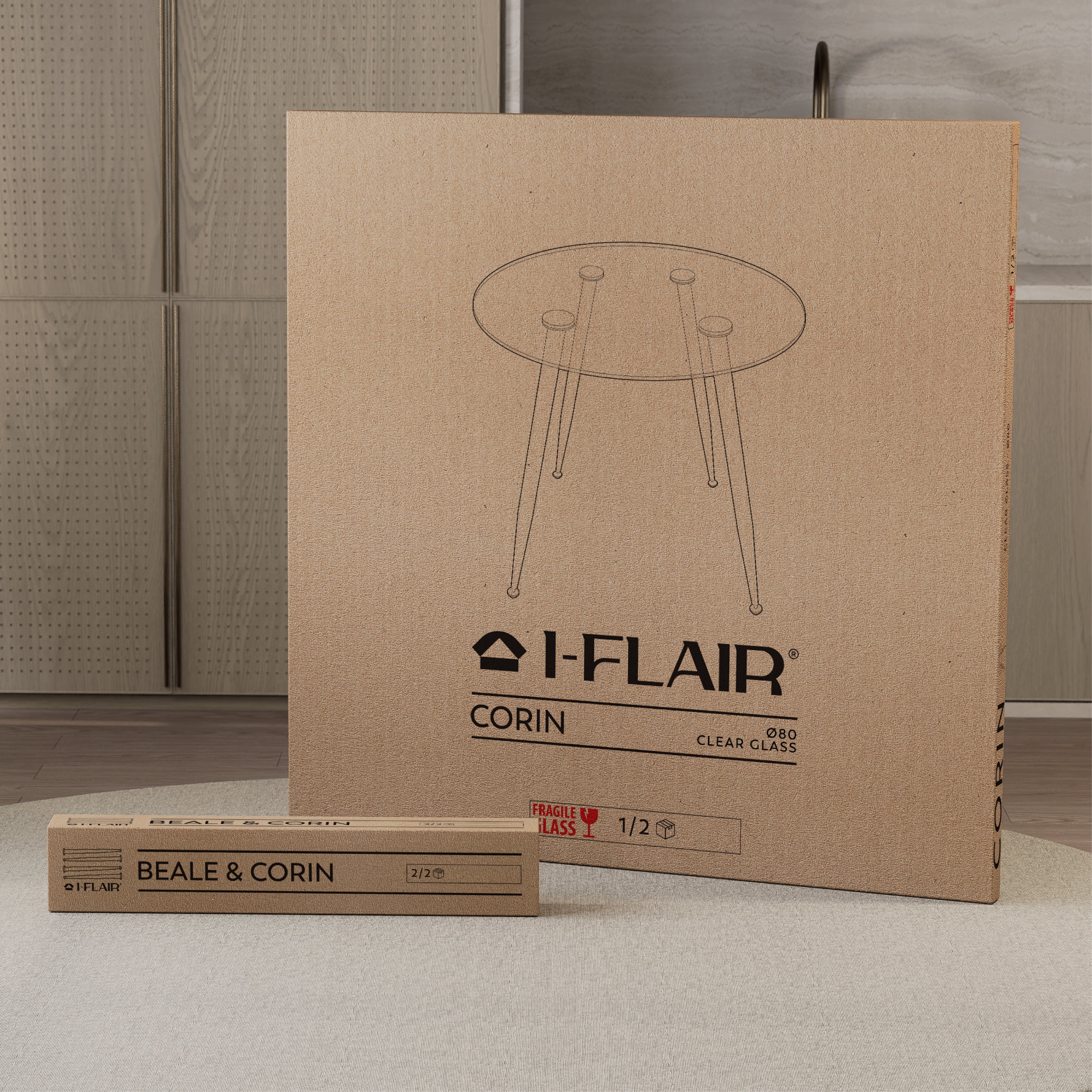 CORIN - Mesa de jantar com tampo de vidro