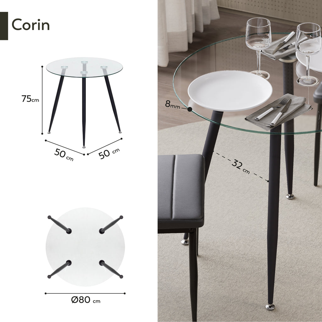 CORIN - Mesa de jantar com tampo de vidro