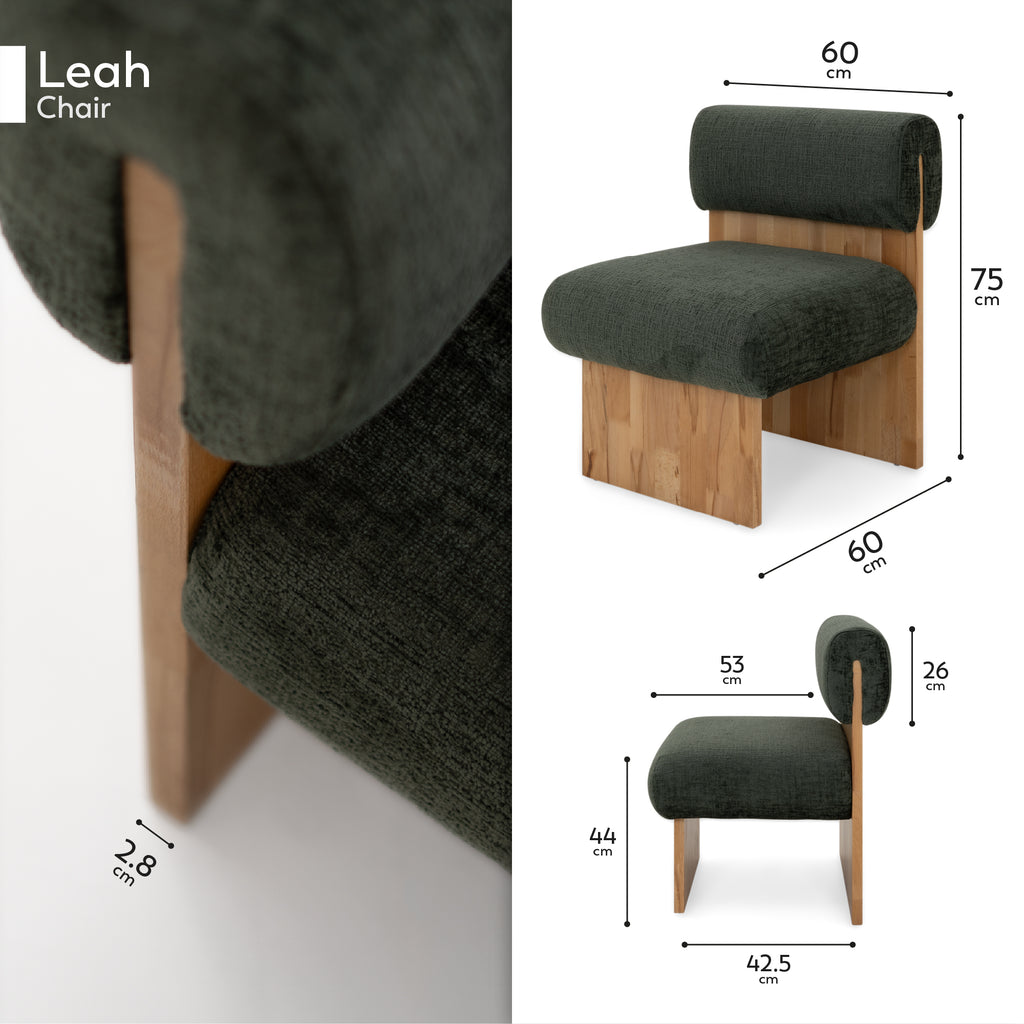 Leah – Cadeirão Acolchoado com Espuma de Alta Densidade 40 kg/m³, Estrutura em Madeira de Bétula, Design Escandinavo, 60x60x75 cm