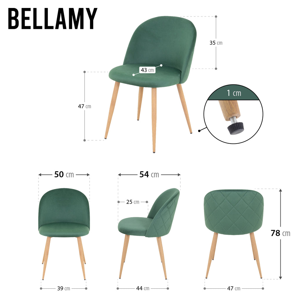 BELLAMY - Conjunto de Cadeiras de Refeição com Tecido em Veludo