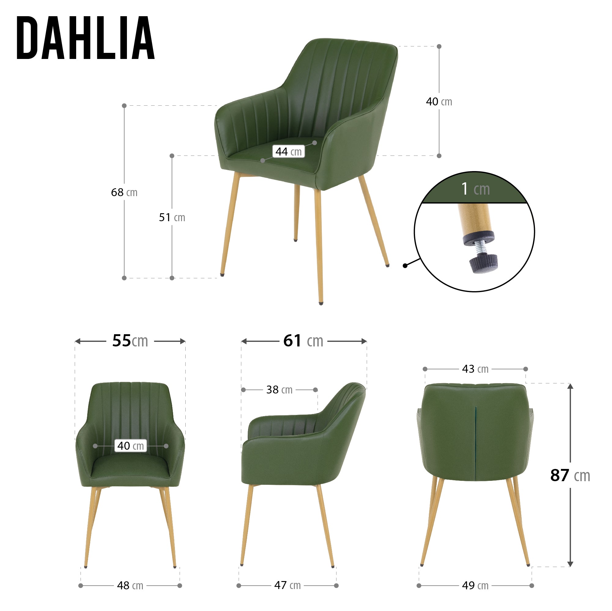DAHLIA - Conjunto de cadeiras de Refeição em tecido PU ou Veludo