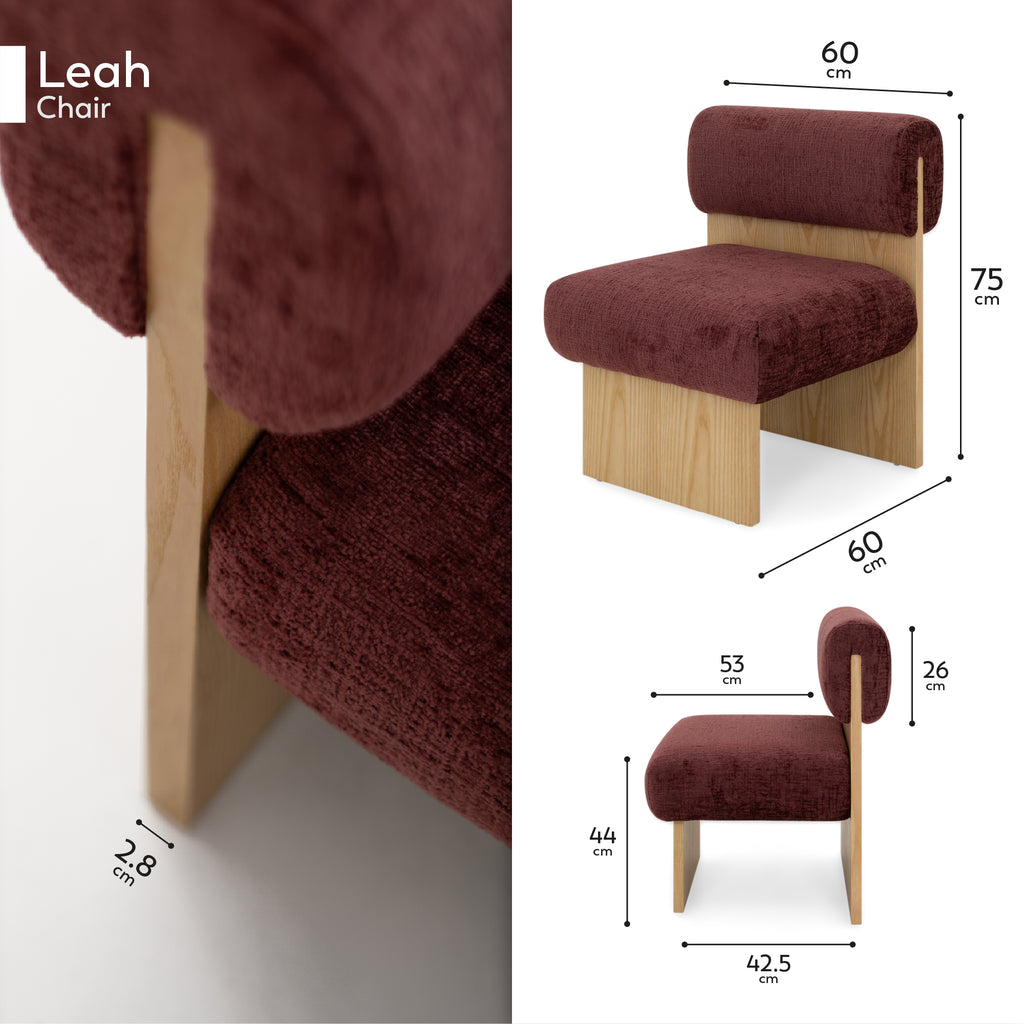 Leah – Cadeirão Acolchoado com Espuma de Alta Densidade 40 kg/m³, Estrutura em Madeira de Bétula, Design Escandinavo, 60x60x75 cm
